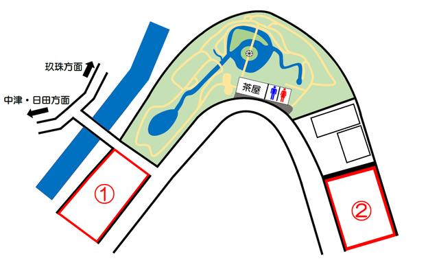 溪石園周辺図(第1駐車場、第2駐車場)
