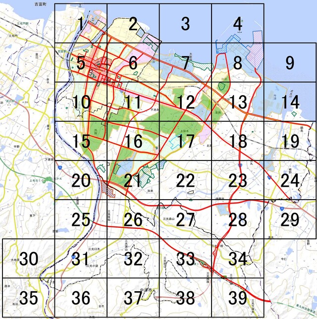 中津都市計画総括図（都市計画道路・用途地域）